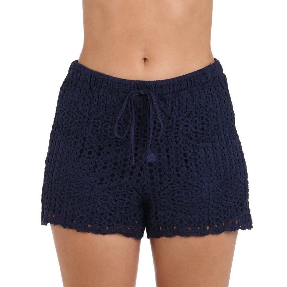 La Blanca Waverly Covers Crochet Beach Shorts Indigo Women’s Sz Large